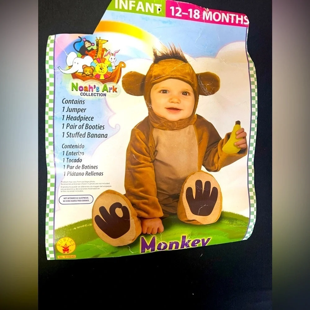 HALLOWEEN COSTUME RUBIE’S “MONKEY”  Size 12-18 MONTHS. NEW  NOAH’S ARK COLL